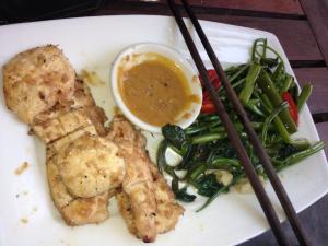 Grilled chicken and morning glory greens